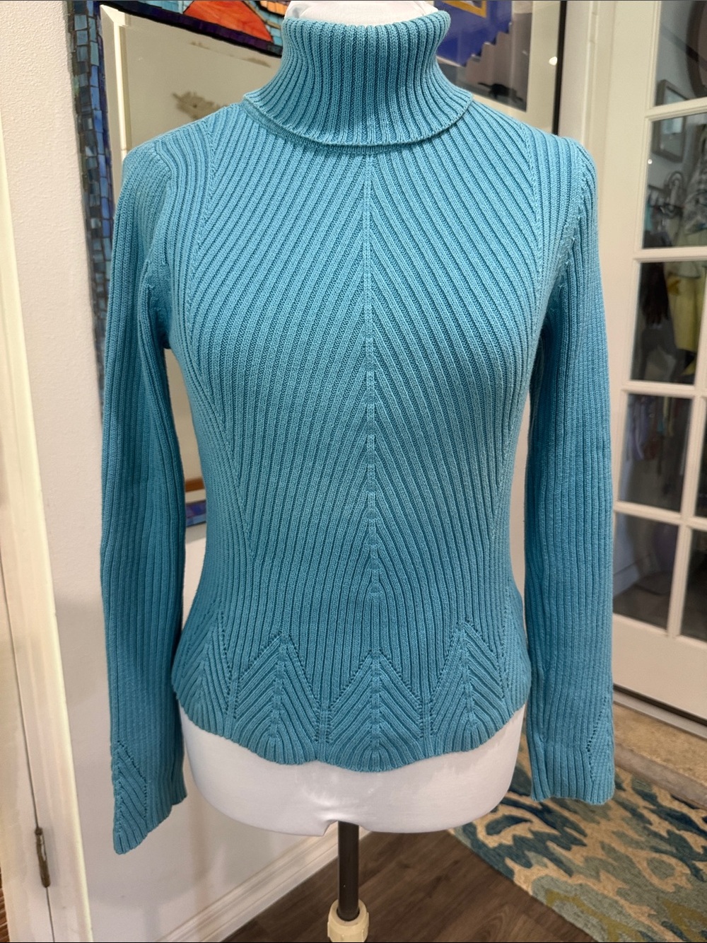 Women’s Ribbed Turquoise Turtleneck Sweater